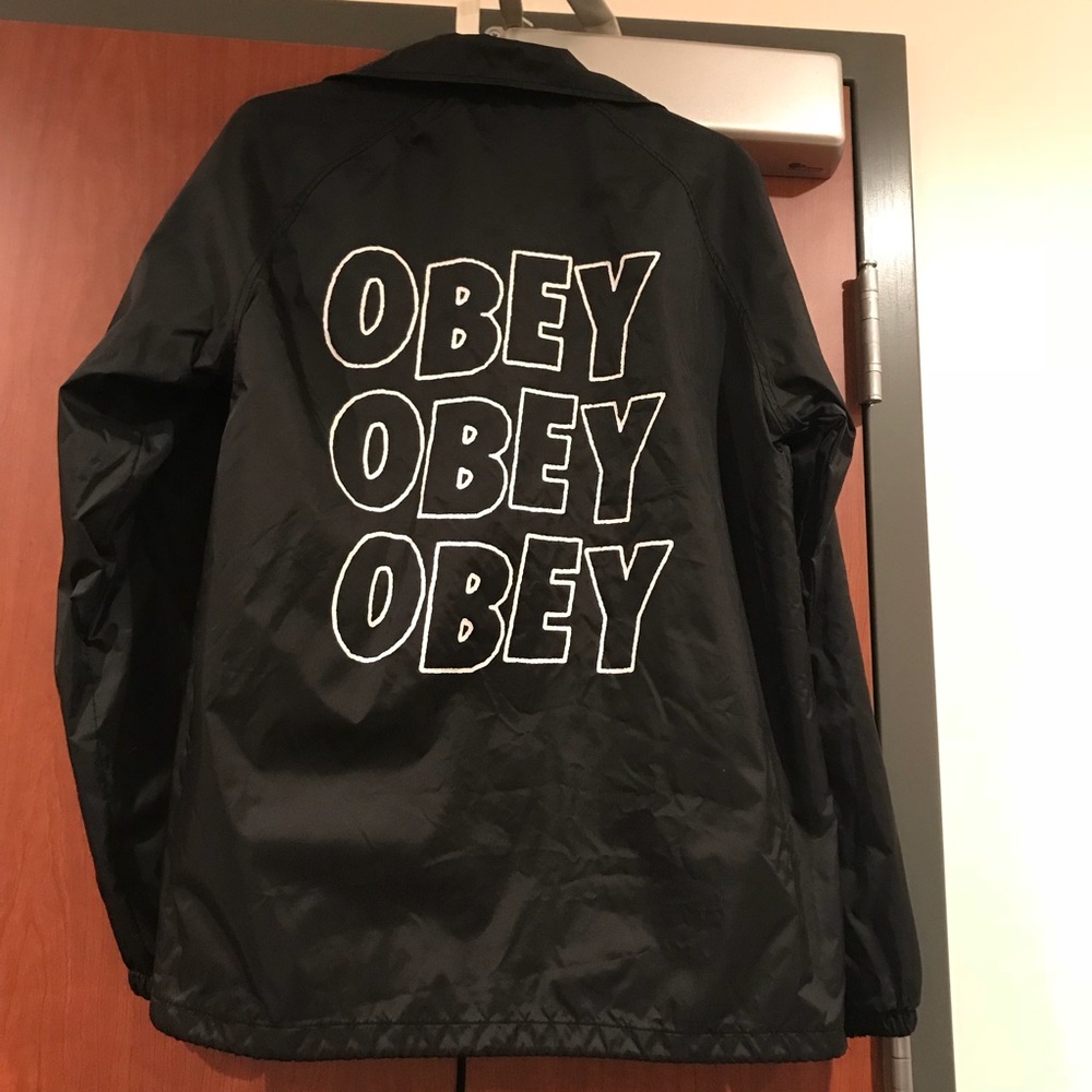 Obey black windbreaker coach jacket